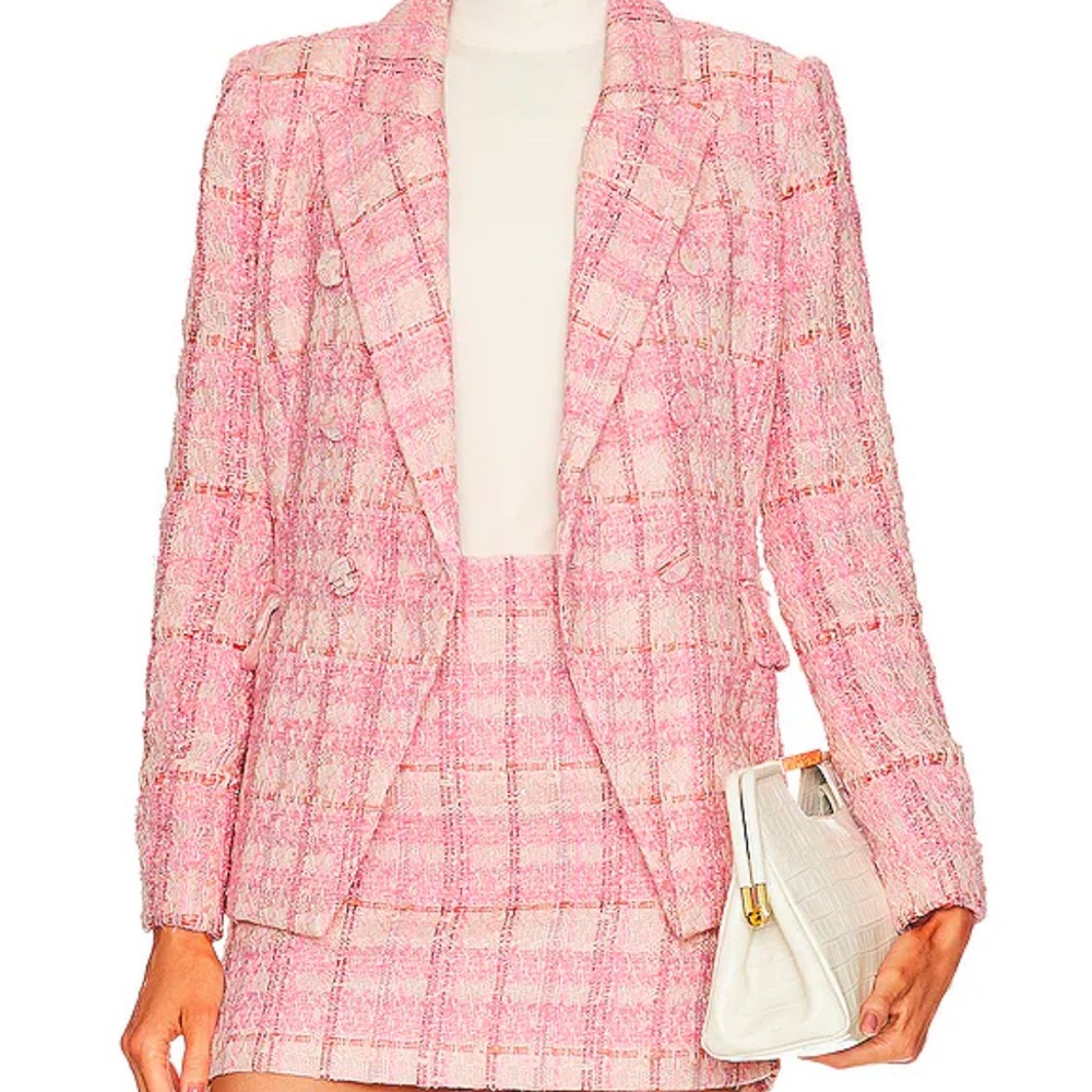 Bardot Boucle Blazer Size SMALL / Pink Plaid